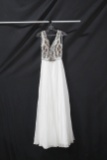 Splash White Full Length Dress With Beaded Bodice Size: 4