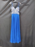 Splash Blue Full Length Dress With Beaded Bodice Size: 4