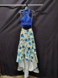 Splash Blue And White Two-piece Full Length Dress With Floral Skirt Size: 4