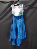 Macduggal Blue Two-piece Dress With Floral Top Size: 8