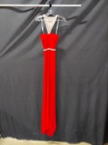 Terani Couture Red Full Length Dress With White Yoke Size: 2