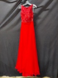 Red Full Length Dress With Lace Top Size: No Size Information Found