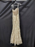 Tony Bowls Beige Strapless Full Length Lace Dress Size: 2