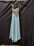 Eleni Elias Light Blue Strapless Full Length Dress With Beaded Bodice Size: