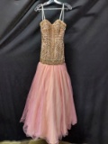 Partytime Pink Strapless Full Length Dress With Beaded Top Size: 2