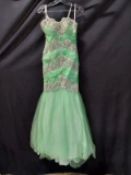 Rachel Allan Green Strapless Full Length Dress With Beads Size: 4