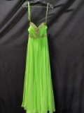 Night Moves Lime Green Strapless Full Length Dress With Beading Size: 4