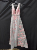 Jovani Red And Gray Full Length Floral Dress Size: 4