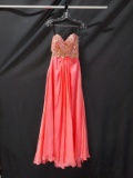 Alyce Paris Coral Strapless Full Length Dress With Beaded Bodice Size: 4