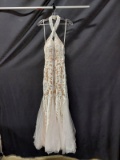 Jovani White Lace Halter Style Full Length Dress Size: 4