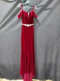 Ashley Lauren Red Full Length Dress With Beaded Waist Size: 4