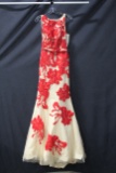 Jovani Red And White Full Length Floral Dress Size: 4