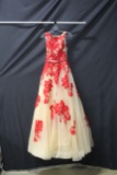 Jovani Red And White Full Length Floral Dress Size: 4