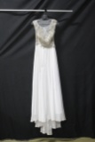 Macduggal White Full Length Dress With Beaded Top Size: 4