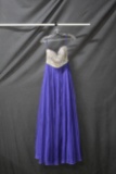 Macduggal Blue Strapless Full Length Dress With Beaded Bodice Size: 4