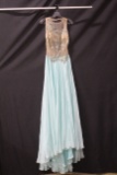 Macduggal Light Blue And Beige Full Length Dress With Beaded Top Size: 4