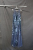 Faviana Blue Full Length Sequined Dress Size: 18