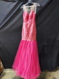 Terani Couture Pink Full Length Dress With Striped Detail Size: 4
