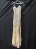 Jovani Beige Strapless Full Length Beaded Dress Size: 4