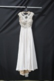 Macduggal White Full Length Dress With Beaded Top Size: 4