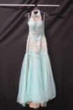 Macduggal Mint Green Halter Style Full Length Dress With Beading Size: 4