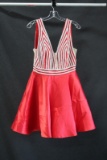 Jovani Red And Silver Cocktail Dress With Beaded Top Size: 8