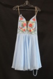 Faviana Blue Strapless Cocktail Dress With Embroidered Floral Bodice Size: