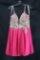 Jovani Pink Cocktail Dress with Gold Lace Bodice Size: 12