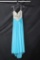 Eleni Elias Blue and White Full Length Dress with Beaded Bodice Size: 0