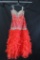 Party Time Red Orange Strapless Dress with Beaded Bodice and Ruffled Skirt