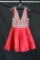 Jovani Red and Silver Cocktail Dress with Beaded Top Size: 8