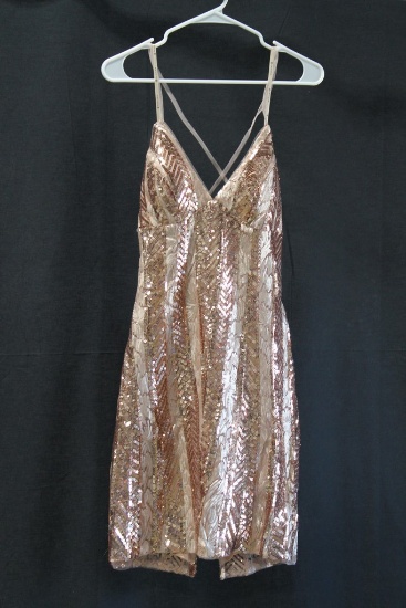 Faviana Rose Gold Sequin Mini Dress Size: 6