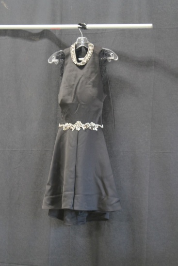 Alyce Black Open Back Jeweled Mini Dress Size: 6