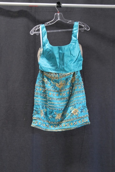 Rachael Allan Teal 2 Piece Sequined Mini Dress Size: 2