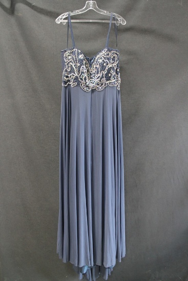 Dave and Johnny Blue Spaghetti Strap Full Length Dress with Beaded Bodice S