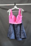 Rachel Allan Pink and Navy Blue Two-Piece Dress with Beaded Waistline Size: