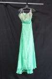 Party Time Mint Green Full Length Dress with Beaded Bodice Size: 6
