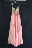 Cassandra Stone by MacDuggal Peach Full Length Dress with Beaded Bodice Siz
