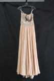 MacDuggal Peach Full Length Dress with Beaded Bodice Size: 6