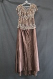 Destinations by Mon Cheri Taupe Full Length Dress with Beaded Bodice Size: