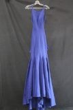 Claudine Blue Full Length Dress with Back Ruffle Size: 0