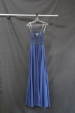 Faviana Navy Blue Full Length Dress with Beaded Bodice Size: 0