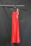 Faviana Red On Shouldered Dress with Side Cut Outs Size: 0