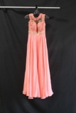 Dave and Johnny Peach Full Length Dress with Lace Detail Size: 44198