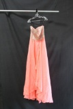 Alyce Paris Peach Strapless Full Length Dress with Beaded Bodice Size: 4