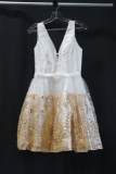 Jovan Ivory Sleeveless Mini Dress with Gold Sequin Overlay Size: 4