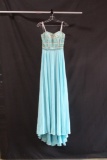 Rachel Allan Light Blue Full Length Dress with Beaded Bodice Size: 4