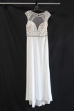 Dave and Johnny White Full Length Dress with Beaded Bodice Size: 15/16