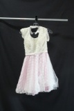 Rachel Allan Cream and Pink Cocktail Dress with Pearl Bodice Size: 4