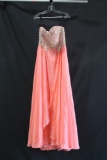 Alyce Paris Peach Full Length Dress with Beaded Bodice Size: 0